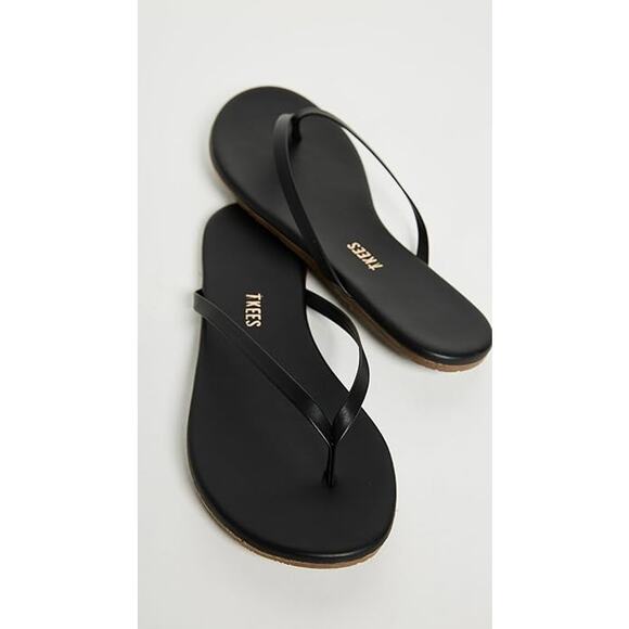 TKEES Sandals Liners Leather Flip Flop Slide Women's Size 11 Black - Picture 1 of 10